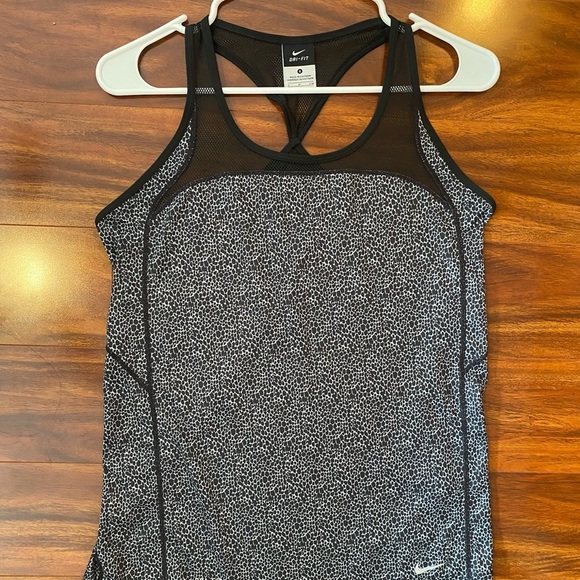 Nike Black Gray Mesh neck Asymmetrical Fitted Tank Top racer back - Picture 4 of 7